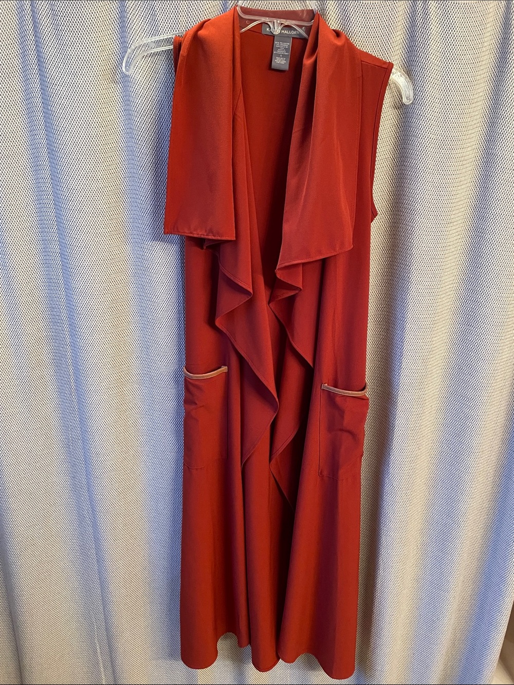 Kate & Mallory Rust Red Long Sleeve Drape Front Duster